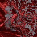Crimson Red Silk-Blend Velvet with Embossed Silver Floral Design-D19017(1.1Mtrs)