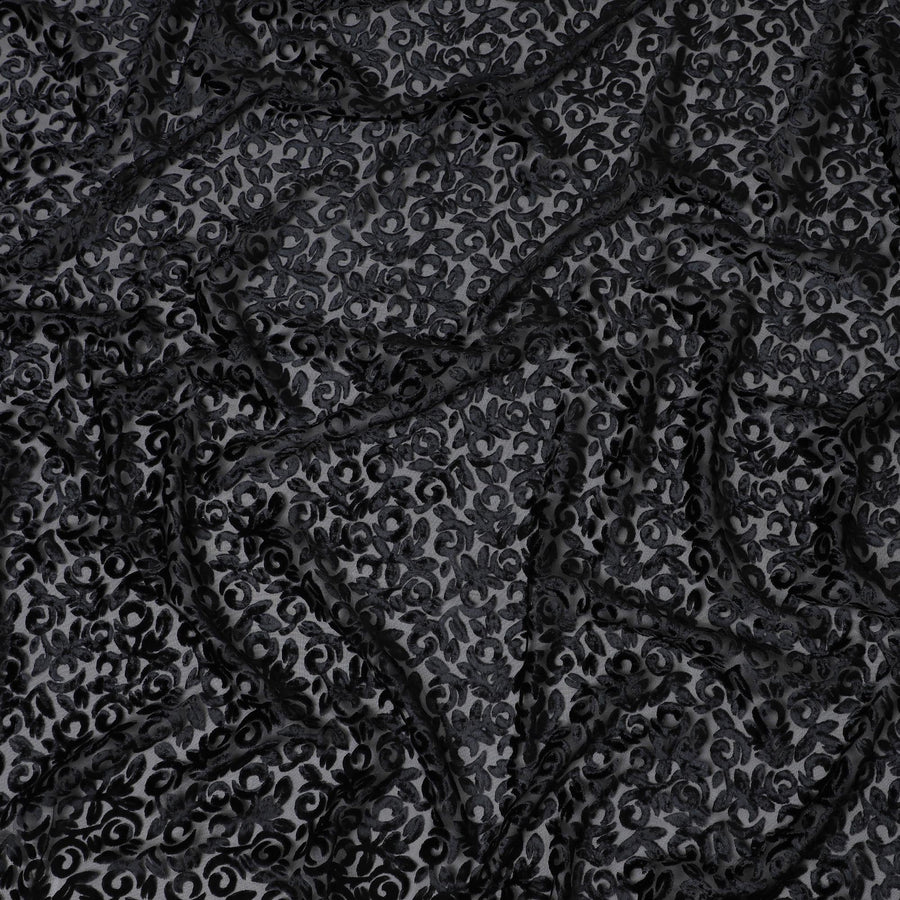 Elegant Black Damask Silk Blended Velvet Fabric â€“ Luxurious Texture for Fashion and Home DÃ©cor-D19018(1.4Mtrs)