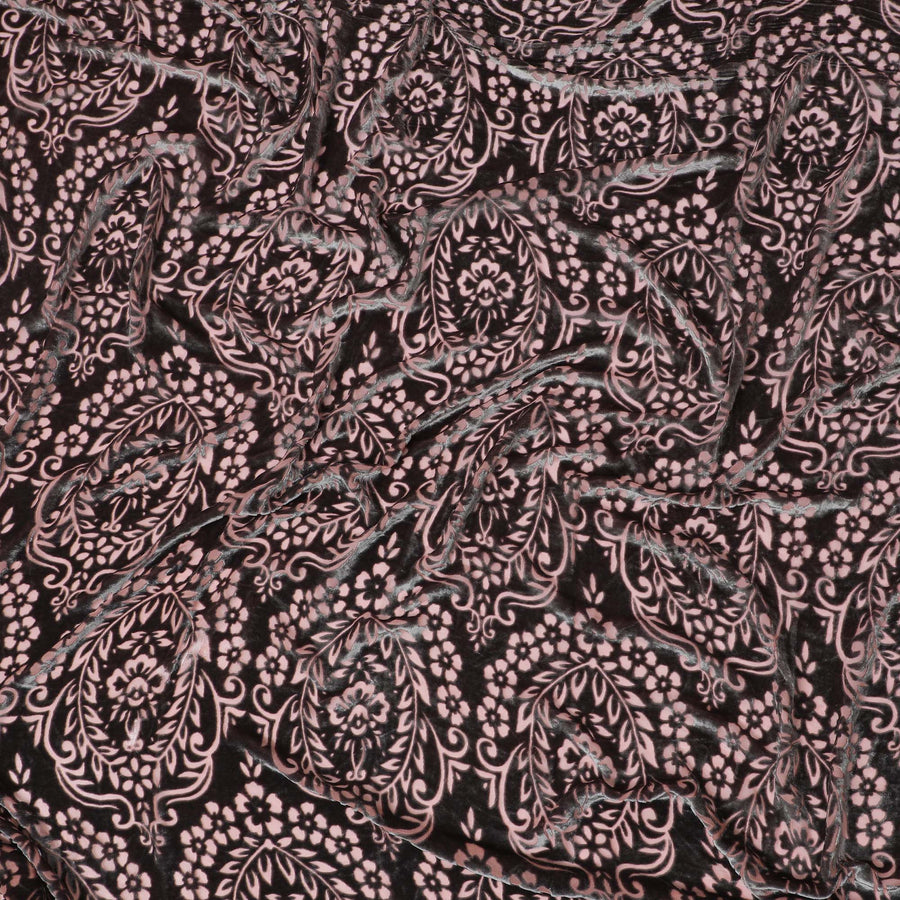 Midnight Blossom Silk Blended Velvet â€“ Final Cut of Exquisite Floral Elegance-D19020(1.6Mtrs) Regal Fabrics