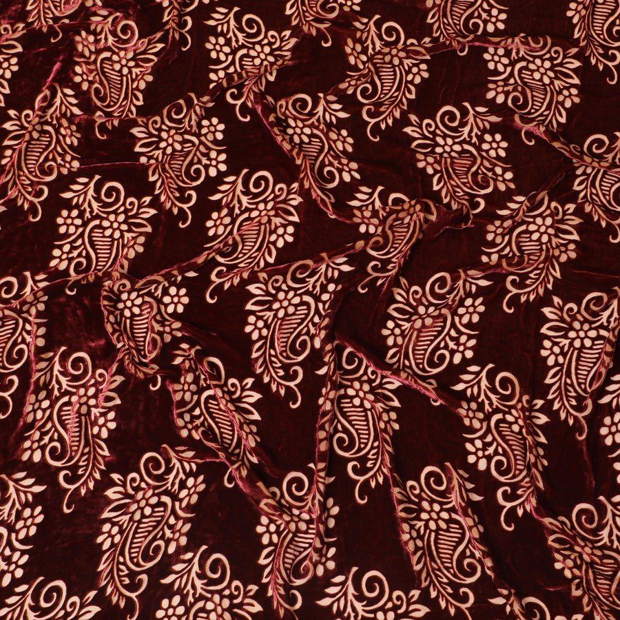Renaissance Ruby Silk Blended Velvet â€“ Final Piece in Regal Pattern-D19022(1.6Mtrs) Regal Fabrics