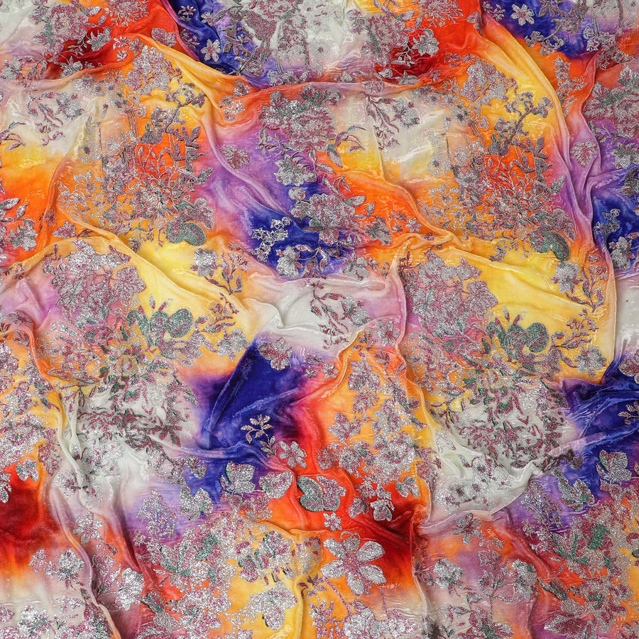 Sunset Bloom Embellished Silk Blended Velvet â€“ Final Exquisite Piece-D19025(2Mtrs)