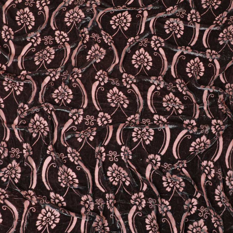 Espresso Elegance Floral Silk Blended Velvet â€“ Final Exclusive Edition-D19026(1.4Mtrs) Regal Fabrics
