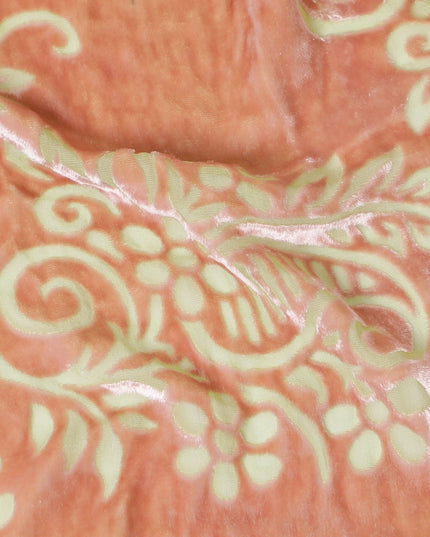 Peach Whisper Floral Silk Blended Velvet â€“ Final Edition Fabric-D19029(0.9Mtrs)