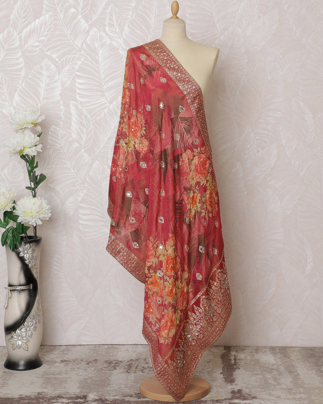 Crimson Glory Brocade Premium Dupatta – Embellished Elegance for Regal Drapes, 225X80 CMS-D19056