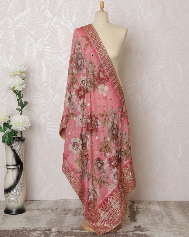 Enchanted Rose Brocade Premium Dupatta with Opulent Indian Drape, 225X80 CMS-D19057