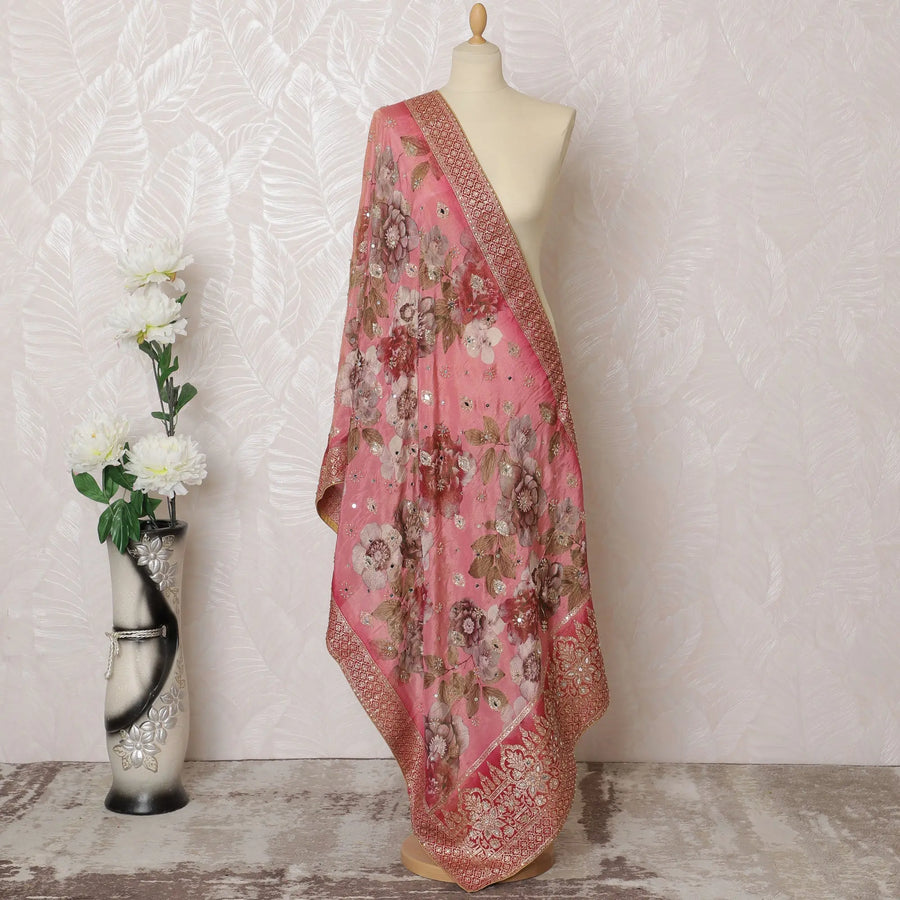 Enchanted Rose Brocade Premium Dupatta with Opulent Indian Drape, 225X80 CMS-D19057 Regal Fabrics