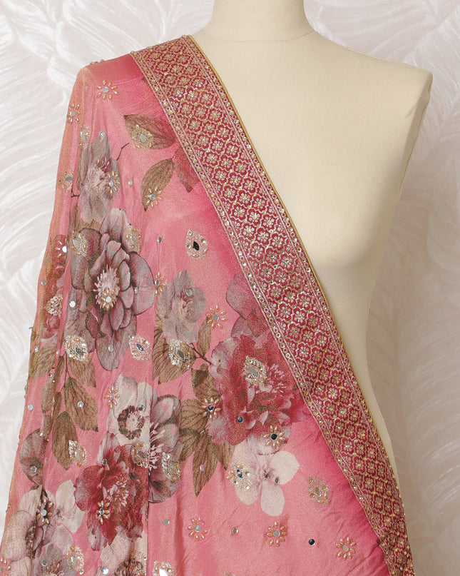 Enchanted Rose Brocade Premium Dupatta with Opulent Indian Drape, 225X80 CMS-D19057