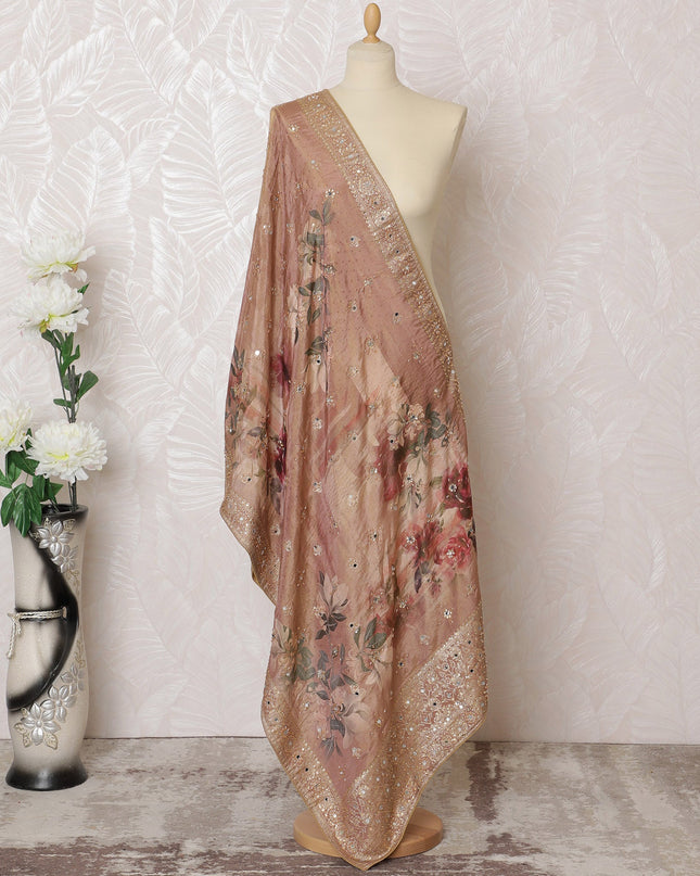 Blush Gold Embell,ished Brocade Premium Dupatta – Indian Festive Wear,225X80 CMS-D19058