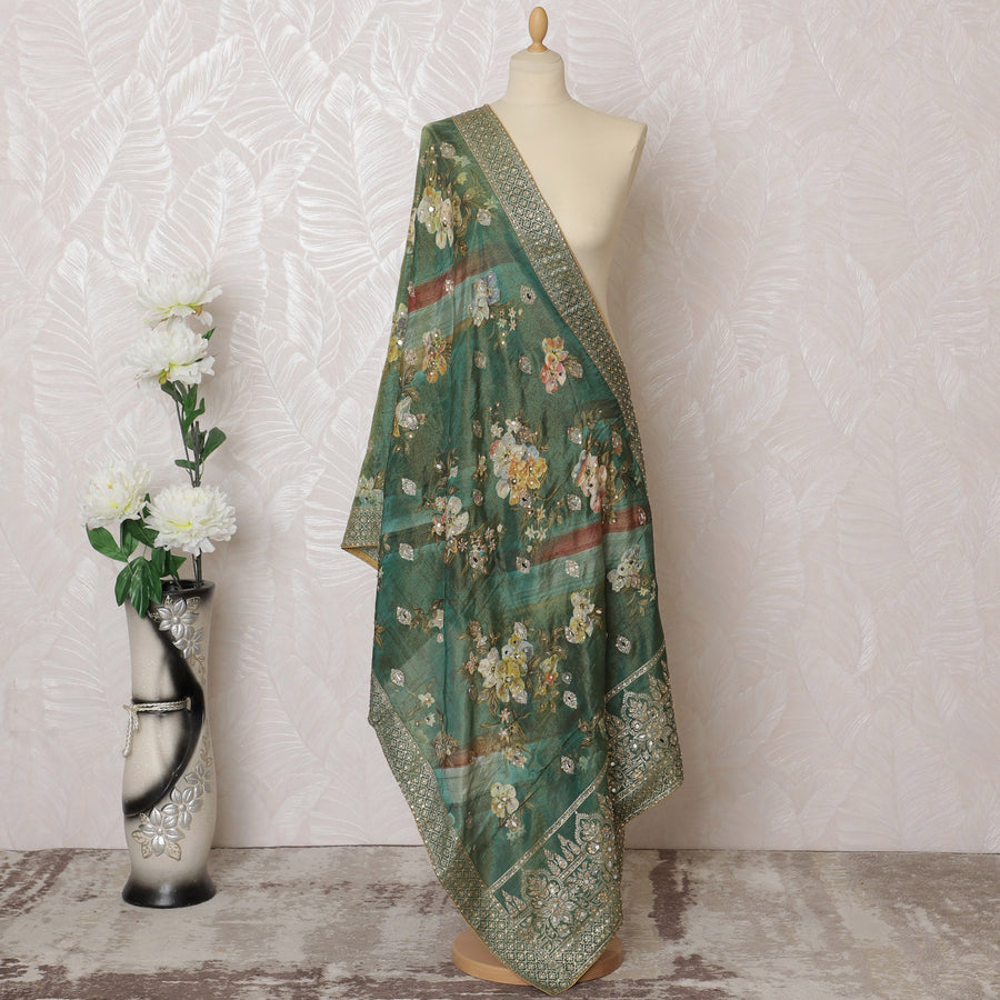 وشاح Emerald Mystique Brocade Premium - أناقة الزهور الساحرة، عرض 225 × 80 سم -D19059