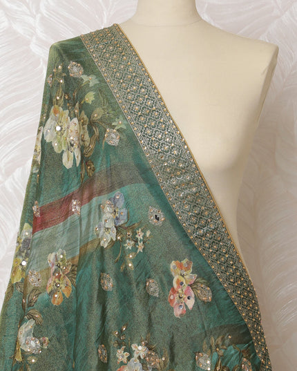 وشاح Emerald Mystique Brocade Premium - أناقة الزهور الساحرة، عرض 225 × 80 سم -D19059