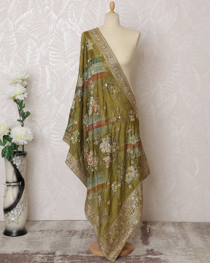 Olive Green Floral and Paisley Synthetic Brocade Premium Dupatta 225x80 cm-D19061