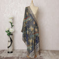 Navy Blue and Multicolor Floral Synthetic Brocade Premium Dupatta 225x80 cm-D19063 Regal Fabrics