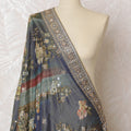 Navy Blue and Multicolor Floral Synthetic Brocade Premium Dupatta 225x80 cm-D19063 Regal Fabrics