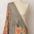 Grey and Coral Floral Synthetic Brocade Premium Dupatta 225x80 cm-D19065 Regal Fabrics