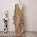 Beige Floral Embellished Synthetic Brocade Premium Dupatta 225x80 cm-D19066