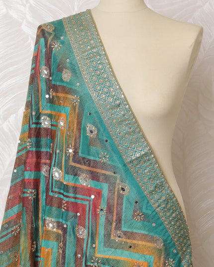 Teal and Multicolor Geometric Synthetic Brocade Premium Dupatta 225x80 cm-D19067