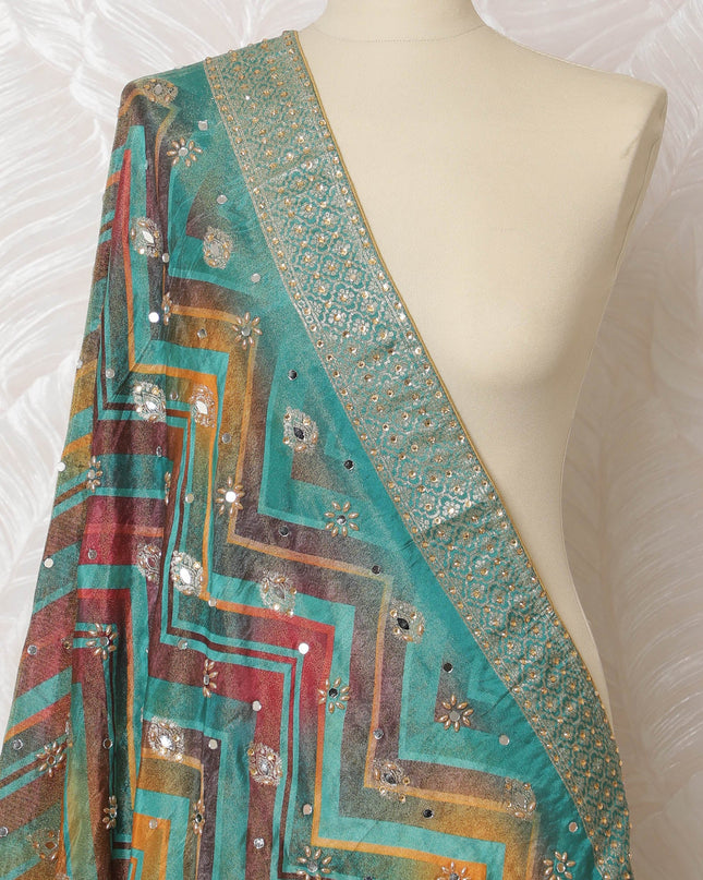 Teal and Multicolor Geometric Synthetic Brocade Premium Dupatta 225x80 cm-D19067