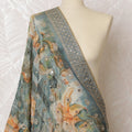Aquamarine and Orange Floral Synthetic Brocade Premium Dupatta 225x80 cm-D19071