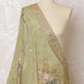Sage Green Floral Embellished Synthetic Brocade Premium Dupatta 225x80 cm-D19072