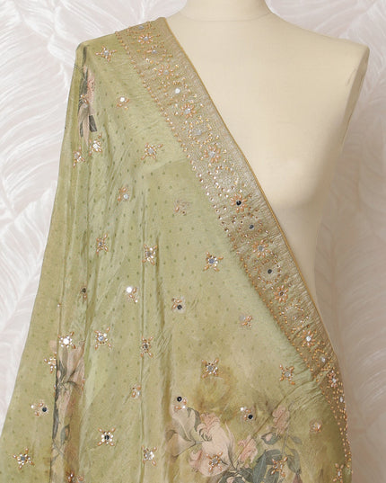 Sage Green Floral Embellished Synthetic Brocade Premium Dupatta 225x80 cm-D19072