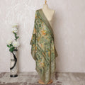 Olive Green Floral and Sequin Synthetic Brocade Premium Dupatta 225x80 cm-D19073