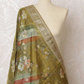 Golden Olive Floral Stripe Synthetic Brocade Dupatta 225x80 cm-D19074