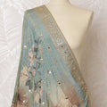 Sea Blue Floral Embellished Synthetic Brocade Premium Dupatta 225x80 cm-D19075 Regal Fabrics