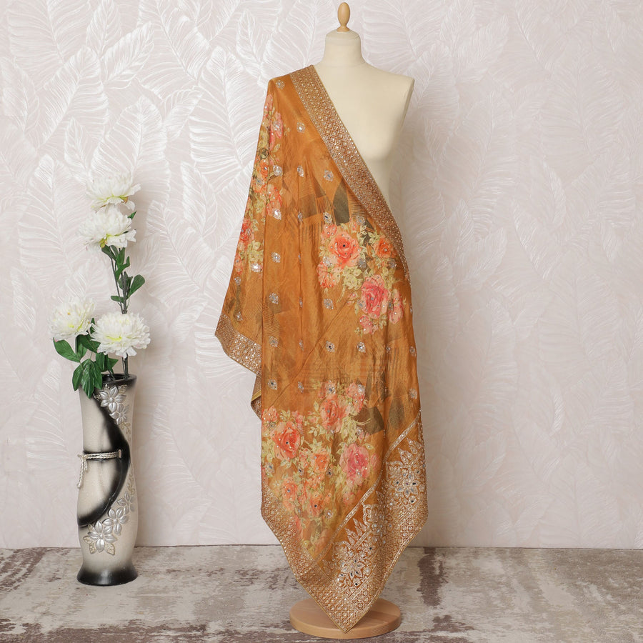 وشاح برتقالي محروق مزين بالترتر من الديباج الصناعي الفاخر مقاس 225 × 80 سم -D19076