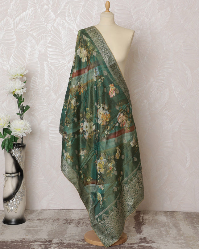 Emerald Green Floral Lace Synthetic Brocade Dupatta 225x80 cm-D19077