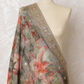 Soft Grey Floral Embellished Synthetic Brocade Premium Dupatta 225x80 cm-D19080