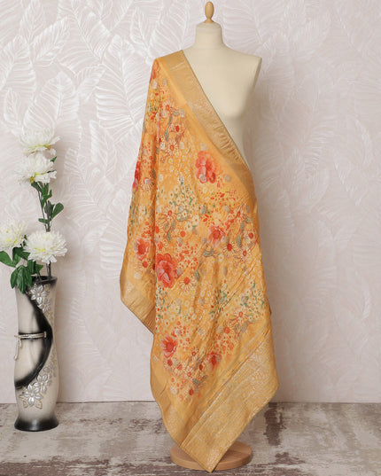 Golden Yellow Floral Synthetic Brocade Dupatta 225x80 cm-D19082