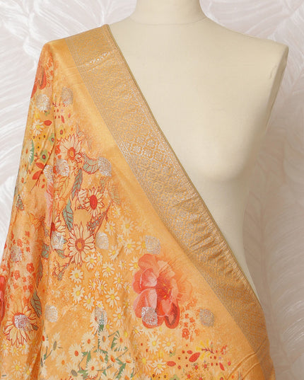 Golden Yellow Floral Synthetic Brocade Dupatta 225x80 cm-D19082