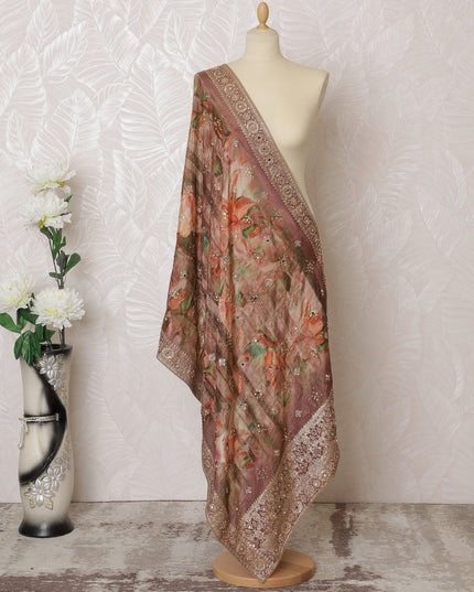 Dusty Rose Floral Sequined Synthetic Brocade Premium Dupatta 225x80 cm-D19084