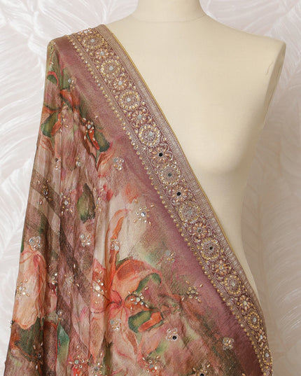 Dusty Rose Floral Sequined Synthetic Brocade Premium Dupatta 225x80 cm-D19084