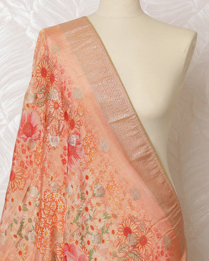 Peach Floral Lace Synthetic Brocade Dupatta 225x80 cm-D19085