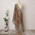 Geometric Brocade Dupatta with Silver Border - 225x80 cm, Crafted in India-D19087 Regal Fabrics