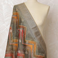 Geometric Brocade Dupatta with Silver Border - 225x80 cm, Crafted in India-D19087 Regal Fabrics
