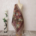 Burgundy Floral Brocade Dupatta with Silver Detailing - 225x80 cm, Crafted in India-D19089