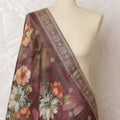 Burgundy Floral Brocade Dupatta with Silver Detailing - 225x80 cm, Crafted in India-D19089