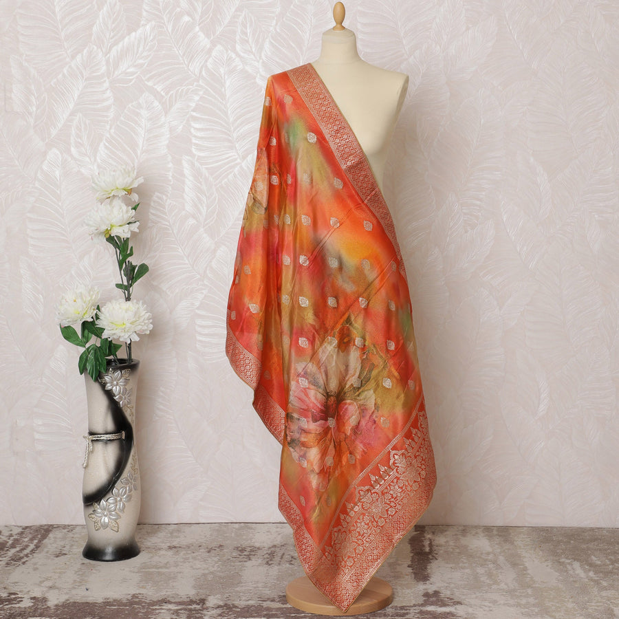 وشاح مطرز من Sunset Glow بزخارف ذهبية - 225x80 سم، صنع في الهند-D19090