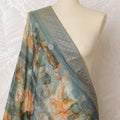 Misty Floral Brocade Dupatta with Silver Border - 225x80 cm, Crafted in India-D19092
