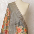Vintage Rose Brocade Dupatta with Silver Border - 225x80 cm, Made in India-D19093 Regal Fabrics