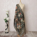 Charcoal Elegance Floral Brocade Dupatta with Silver Accents - 225x80 cm, Crafted in India-D19094
