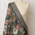 Charcoal Elegance Floral Brocade Dupatta with Silver Accents - 225x80 cm, Crafted in India-D19094