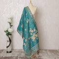 Aquamarine Blossom Brocade Dupatta with Silver Accents - 225x80 cm, Made in India-D19095 Regal Fabrics