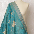 Aquamarine Blossom Brocade Dupatta with Silver Accents - 225x80 cm, Made in India-D19095 Regal Fabrics