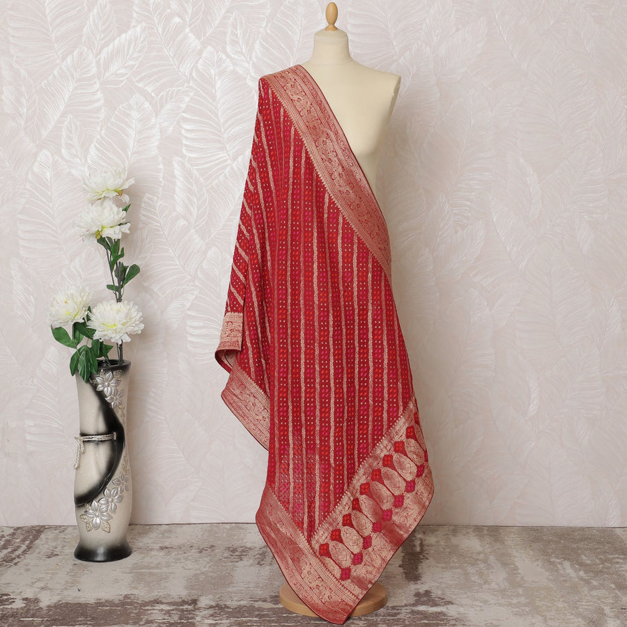 Regal Ruby Brocade Dupatta with Gold Sequins - 225x80 cm, Made in India-D19097