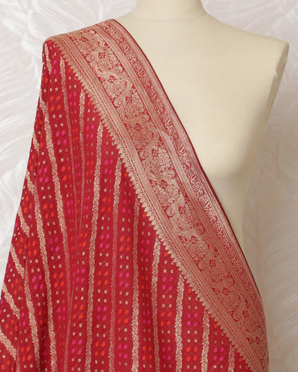 Regal Ruby Brocade Dupatta with Gold Sequins - 225x80 cm, Made in India-D19097