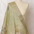 Sage Green Brocade Dupatta with Golden Floral Accents - 225x80 cm, Made in India-D19098