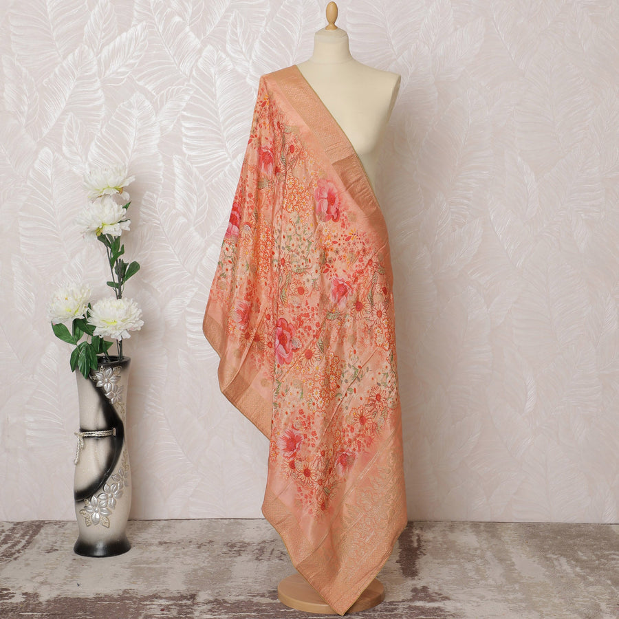 وشاح مطرز بزهرة الخوخ مع أنماط زهور رقيقة - 225x80 سم، صنع في الهند-D19101
